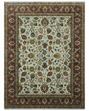 Fine Knots Ivory and Brown 8x10 and 9x12 Hand knotted Traditional Floral Wool Area Rug by The Rug Decor