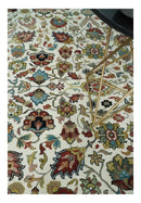 Fine Knots Ivory and Brown 8x10 and 9x12 Hand knotted Traditional Floral Wool Area Rug by The Rug Decor