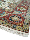 Fine Knots Ivory and Brown 8x10 and 9x12 Hand knotted Traditional Floral Wool Area Rug by The Rug Decor