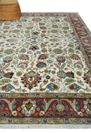 Fine Knots Ivory and Brown 8x10 and 9x12 Hand knotted Traditional Floral Wool Area Rug by The Rug Decor