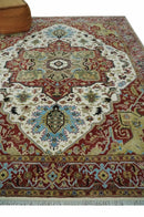 Fine Knots Red, Ivory and Olive 8x10 Hand knotted Traditional Wool Area Rug, by The Rug Decor