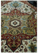 Fine Knots Red, Ivory and Olive 8x10 Hand knotted Traditional Wool Area Rug, by The Rug Decor