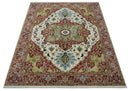 Fine Knots Red, Ivory and Olive 8x10 Hand knotted Traditional Wool Area Rug, by The Rug Decor