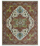 Fine Knots Red, Ivory and Olive 8x10 Hand knotted Traditional Wool Area Rug, by The Rug Decor