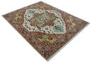 Fine Knots Red, Ivory and Olive 8x10 Hand knotted Traditional Wool Area Rug, by The Rug Decor