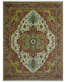 Fine Knots Red, Ivory and Olive 8x10 Hand knotted Traditional Wool Area Rug, by The Rug Decor