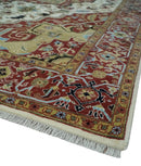 Fine Knots Red, Ivory and Olive 8x10 Hand knotted Traditional Wool Area Rug, by The Rug Decor