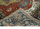 Fine Olive, Brown and Blue Traditional Floral Hand knotted look 8x10 wool Area Rug