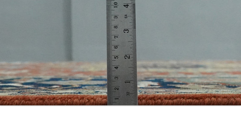 Fine Olive, Brown and Blue Traditional Floral Hand knotted look 8x10 wool Area Rug