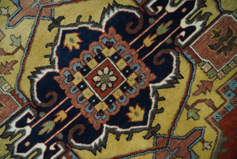 Fine Olive, Brown and Blue Traditional Floral Hand knotted look 8x10 wool Area Rug