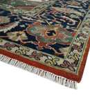 Fine Olive, Brown and Blue Traditional Floral Hand knotted look 8x10 wool Area Rug