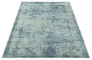 Fine Real Silk 8x10 Hand Knotted Aqua, Camel and Charcoal Antique Traditional Rug