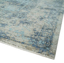 Fine Real Silk 8x10 Hand Knotted Aqua, Camel and Charcoal Antique Traditional Rug