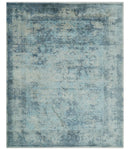 Fine Real Silk 8x10 Hand Knotted Aqua, Camel and Charcoal Antique Traditional Rug