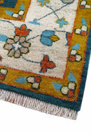 Fine Teal And Ivory Traditional Tree of life Hand Knotted Wool Rug