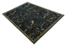 Fine The Jungle Life Peacock on tree Rug 8x10, 9x12 Hand Knotted Black and Mustard Wool Rug by The Rug Decor
