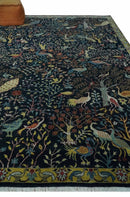 Fine The Jungle Life Peacock on tree Rug 8x10, 9x12 Hand Knotted Black and Mustard Wool Rug by The Rug Decor