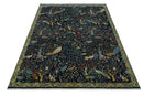 Fine The Jungle Life Peacock on tree Rug 8x10, 9x12 Hand Knotted Black and Mustard Wool Rug by The Rug Decor