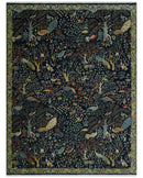 Fine The Jungle Life Peacock on tree Rug 8x10, 9x12 Hand Knotted Black and Mustard Wool Rug by The Rug Decor