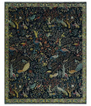 Fine The Jungle Life Peacock on tree Rug 8x10, 9x12 Hand Knotted Black and Mustard Wool Rug by The Rug Decor