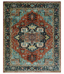 Fine Traditional Floral Hand knotted Brown, Aqua and Black 8x10 wool Area Rug