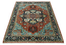 Fine Traditional Floral Hand knotted Brown, Aqua and Black 8x10 wool Area Rug