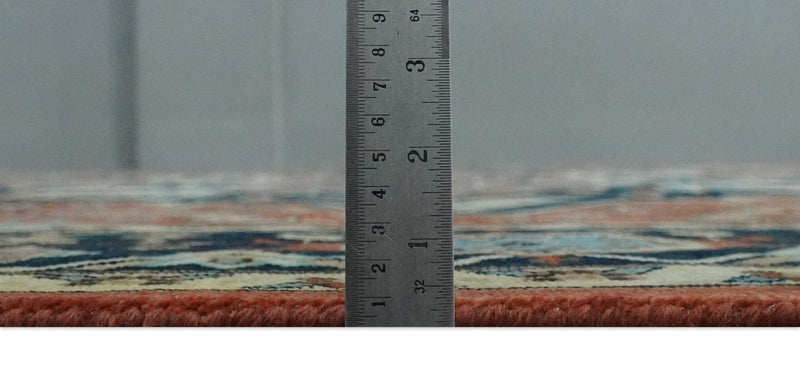 Fine Traditional Floral Hand knotted Brown, Aqua and Black 8x10 wool Area Rug