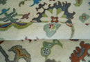 Fine Traditional Ivory and Blue Colorful Hand knotted Oushak Wool Area Rug