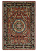 Fine Wool Hand Knotted Kazak Medallion Red and Black Traditional Rug by The Rug Decor