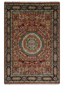 Fine Wool Hand Knotted Kazak Medallion Red and Black Traditional Rug
