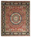 Fine Wool Hand Knotted Kazak Medallion Red and Black Traditional Rug by The Rug Decor
