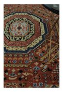 Fine Wool Hand Knotted Kazak Medallion Red and Black Traditional Rug by The Rug Decor