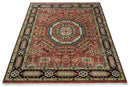 Fine Wool Hand Knotted Kazak Medallion Red and Black Traditional Rug by The Rug Decor