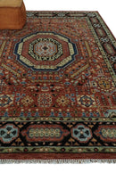 Fine Wool Hand Knotted Kazak Medallion Red and Black Traditional Rug by The Rug Decor