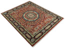 Fine Wool Hand Knotted Kazak Medallion Red and Black Traditional Rug by The Rug Decor