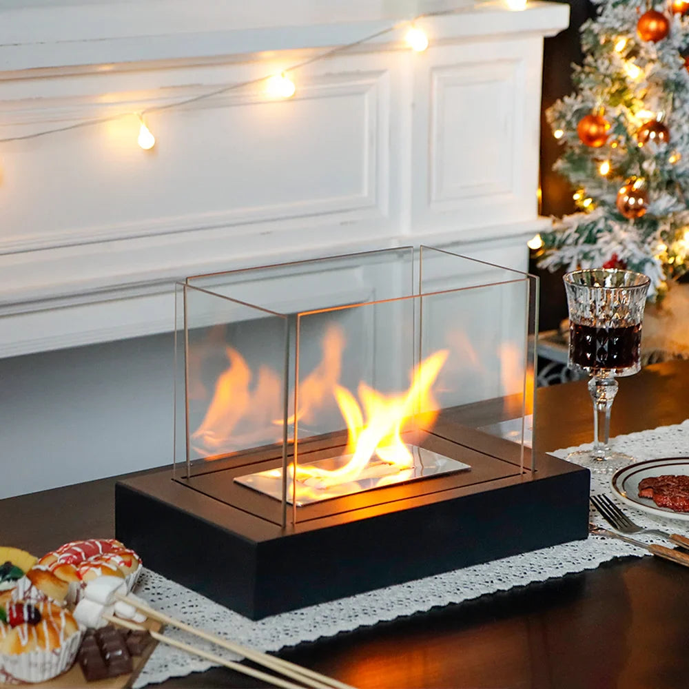 360° View Rectangular Tabletop Fireplace Fire Bowl With Four-Sided Glass, photo 3 of 7