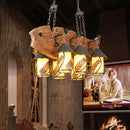 GobekUsa Fish-Shaped Island Lamp: 6-Light Fabric and Glass Hanging Kit in Black for Dining Room, Metal Arm