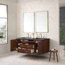 James Martin Amberly 60" Dual Mount Double Bathroom Vanity, Mid-Century Walnut