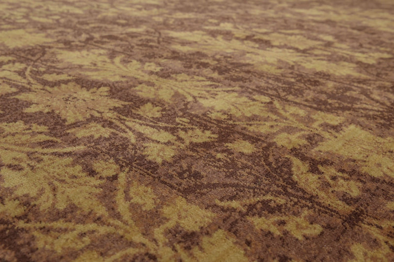 9' x 12' Hand Knotted Erased Pattern Botanical Wool Pile Area Rug Brown