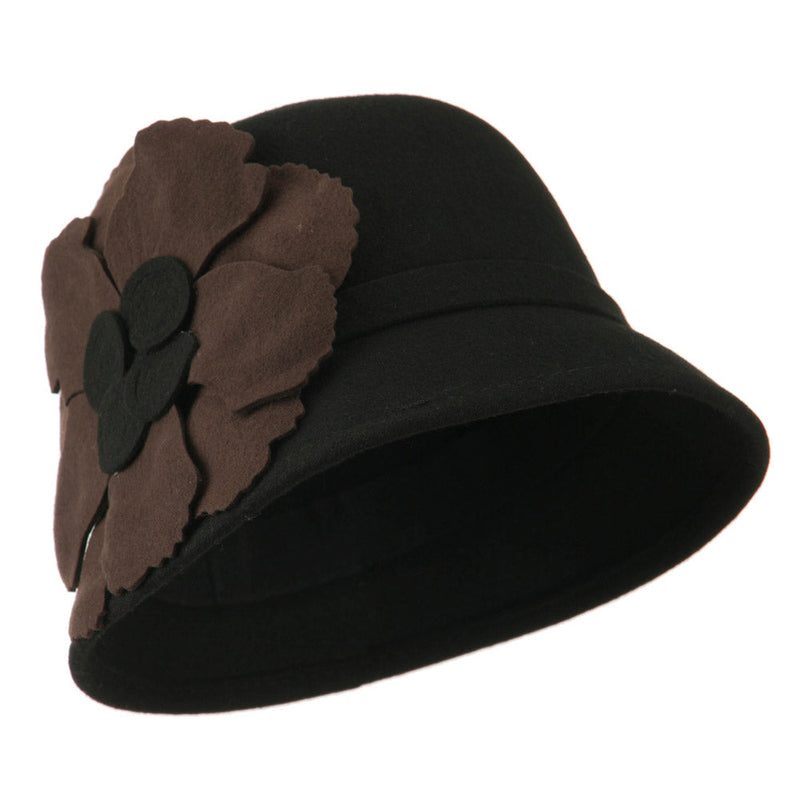 Flat Flower Wool Felt Cloche Hat