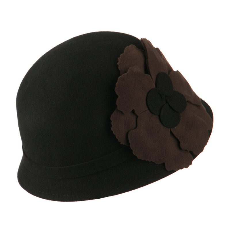 Flat Flower Wool Felt Cloche Hat