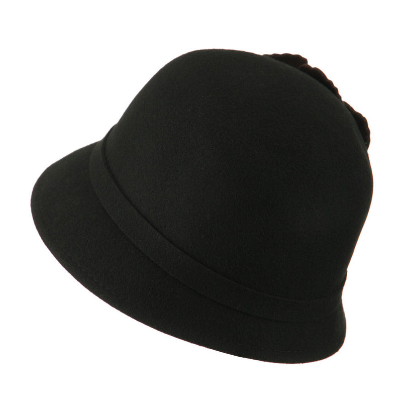 Flat Flower Wool Felt Cloche Hat