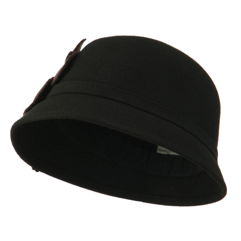 Flat Flower Wool Felt Cloche Hat