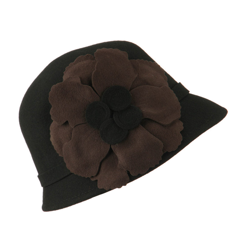 Flat Flower Wool Felt Cloche Hat