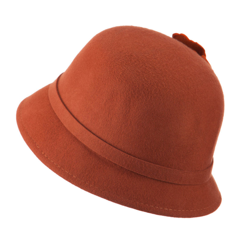 Flat Flower Wool Felt Cloche Hat