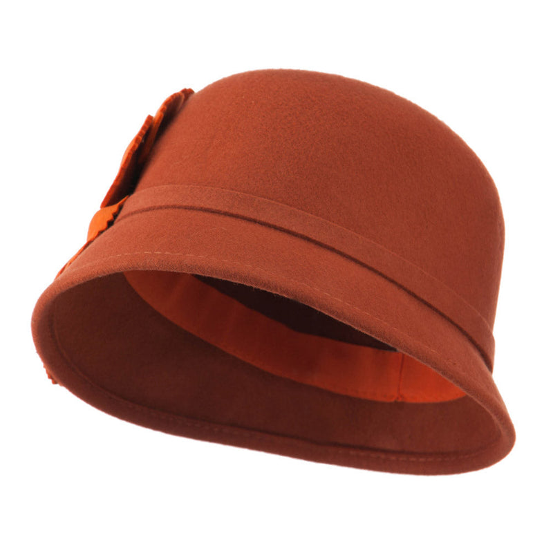 Flat Flower Wool Felt Cloche Hat