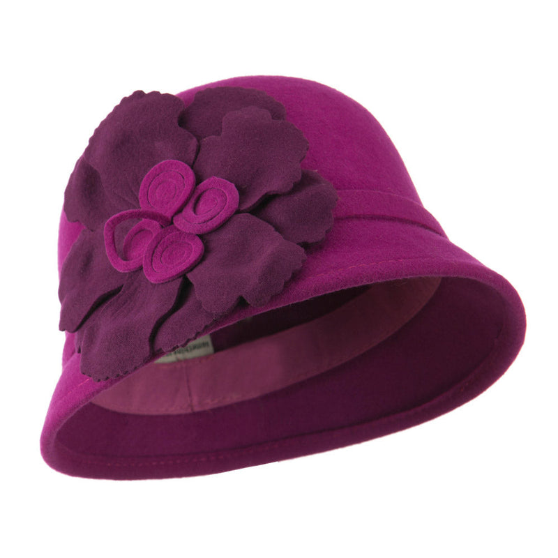 Flat Flower Wool Felt Cloche Hat