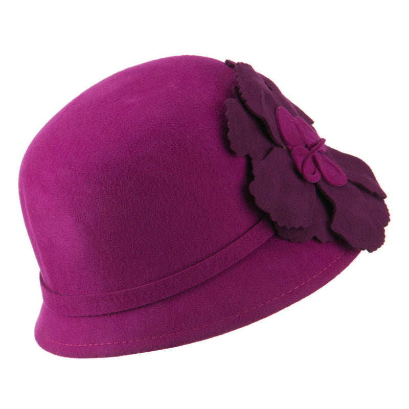 Flat Flower Wool Felt Cloche Hat