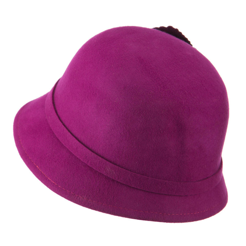 Flat Flower Wool Felt Cloche Hat