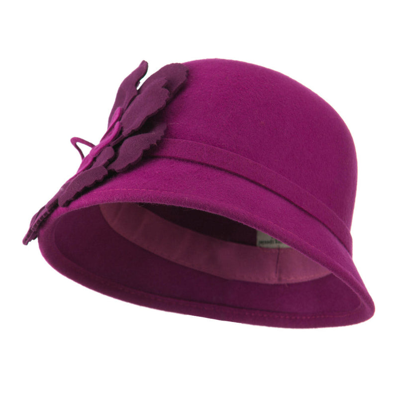 Flat Flower Wool Felt Cloche Hat